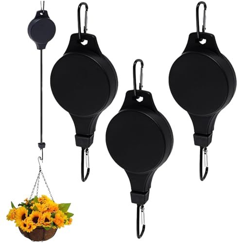 DONGZQAN 3 Pièces Crochets et Suspensions pour Plante, Panier à Fleurs à Poulie pour Plantes, Cintre de Plante à Poulie Rétractable, Crochets à Plantes Rétractables de 90 Cm de Long