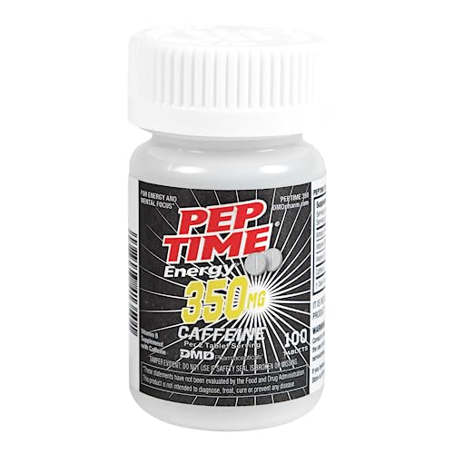 PEPTIME Energy Tablets, Vitamin B6 and B12 Caffeine Pills, 350 mg Caffeine per Serving, Physical Performance and Focus Supplement, 100 Count