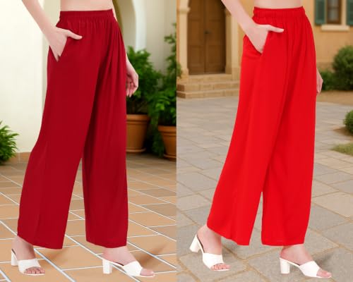 Image of Buy That Trendz Palazzo Pants for Women Rayon Elasticated Regular Fit Flared Wide Leg M to 6XL Pack of 2