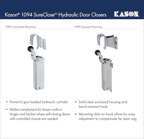 Kason 1094 SureClose Hydraulic Door Closer, Exposed Mounting, 11094000003