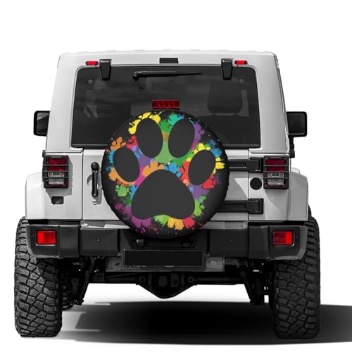 Image of Delerain Spare Tire Cover Colorful Dog Paw Wheel Covers Waterproof Dust-Proof UV Sun Universal Fit for Trailer RV SUV Truck and Many Vehicle (17 Inch for Diameter 31 inch-33 inch)