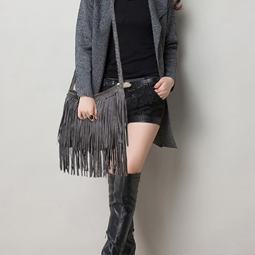 Women'S Retro Hippie Suede Tassel Messenger Bag Fashion Adjustable Western Hobo Crossbody Shoulder Handbags (pink,Medium)3