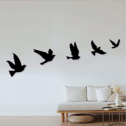 GoneNow 5pcs Black Wooden Birds Wall Decor, Birds Wood Wall Art, Black Animal Wall Decor Bathroom Decor, Bedroom Decor and Kitchen Wall Decor, Wall Decorations for Living Room
