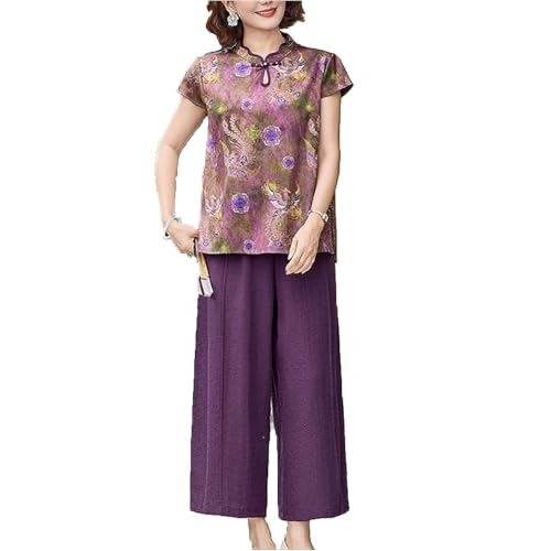 Blusa y pantalones de salón de lino y algodón mujer de mediana edad ropa de descanso de verano