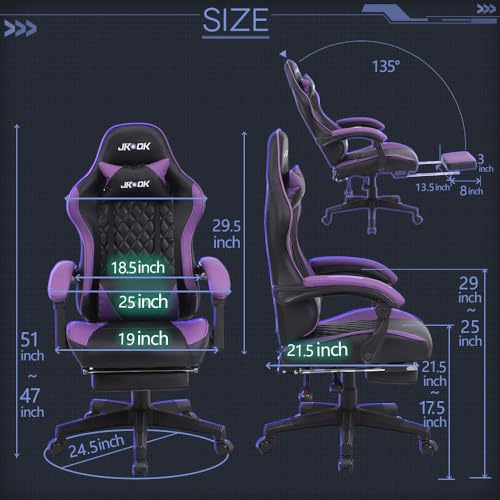 JKOOK Gaming Chair with Footrest, Multifunctional Desk Chair with Linkage Armrest, PU Leather, Video Game Computer Chairs with Lumbar Support, Study,Game,Office,JK08 (Black and Purple) by JKOOK - Image 8