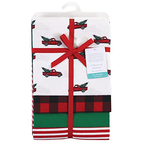 Image of Hudson Baby Unisex Baby Cotton Flannel Receiving Blankets, Christmas Tree Truck, One Size