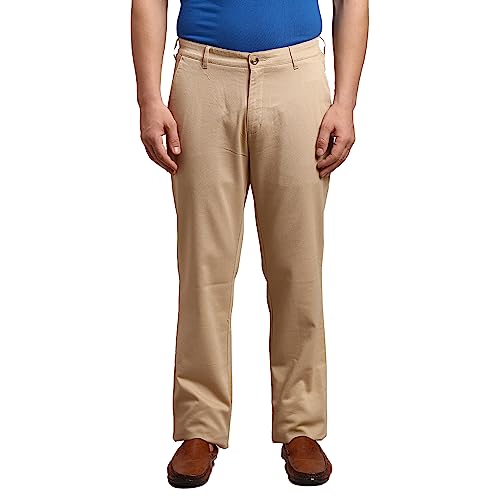 Image of Colorplus Men's Cotton Blend Solid Piece Dyed Pattern Tailored Fit Flat Front Casual Trouser