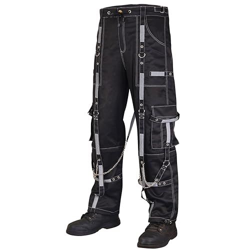 Men Gothic Bondage Reflective Men Pant Alternative Punk Rock Emo Trouser Pant Shorts | Men's Pants | Emo Pants |Medium-Black2
