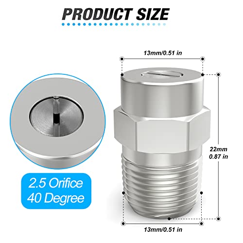 MEANLIN 40 Degree Surface Cleaner Tips, 1/4 Inch NPT Male, 2.5 Orifice, 4000 PSI Threaded Spray Nozzles, Replacement for Water Gun, Water Broom and Surface Cleaner (2-Pack)