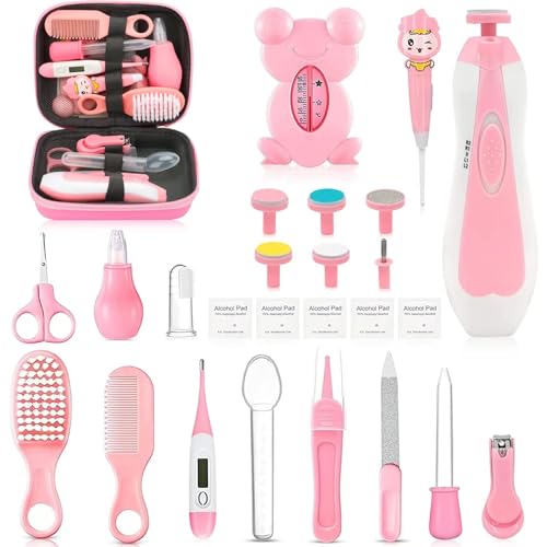 Image of Baby Healthcare and Grooming Kit, 20 in 1 Portable Baby Safety Care Set with Hair Brush Comb Nasal Aspirator Electric Nail Trimmer Set Baby Essentials kit for Newborn Boys Girls (Pink)