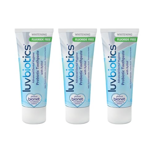 Luv Biotics Fluoride Free Whitening Toothpaste with Oral Probiotics, Xylitol & Aloe Vera - 3 x 75ml
