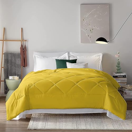 Image of Filbert 600 GSM Comforter for Double Bed | Super Warm Winter Quilt /Rajai | Thick Microfiber Blanket with Cloud-Soft Fill | Luxury Bedding for Winters - 90x100 Inch | Gold Yellow