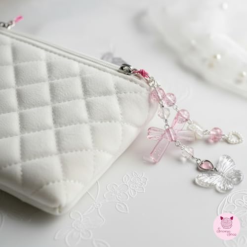 Image of SNOWY SHOP Korean Silver Bow Phone Charm - Cute Heart & Starfish Pendant | Aesthetic Korean Mobile Chain, Bag Hanging & Keychain Jewelry for Girls & Women