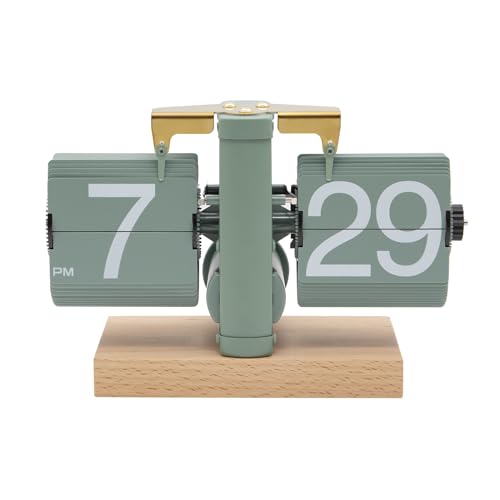Itigoitie Beech Wood Base Flip Down Clock,Retro Digital Flip Desk Clock,Vintage Auto Flip Clock,Mechanical Clock,Battery Operated Digital Display,Home And Office Decorations(No Battery Included)-Green