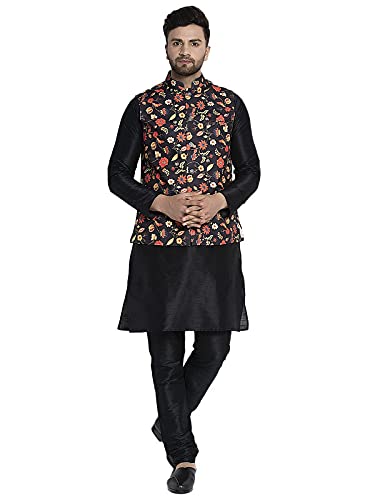 Image of BENSTOKE Mens Silk Blend Kurta Pajama and Waistcoat set