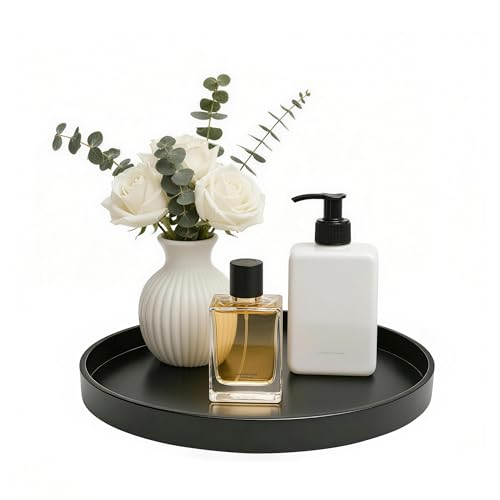 Blaucasa Bathroom Vanity Tray 1 Pack 9 ABS Black Round Vanity Trays for Bathroom Counter Dresser Decor Trays for Perfume Candles Keys Kitchen Countertop Organizer Decorative Tray Soap Holder