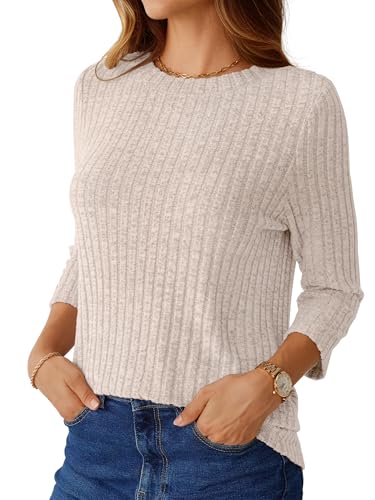 NORACORA Womens 3/4 Sleeve Sweater Tops Round Neck Tunic Blouses Dressy Pullover T Shirts for Business Casual Work2