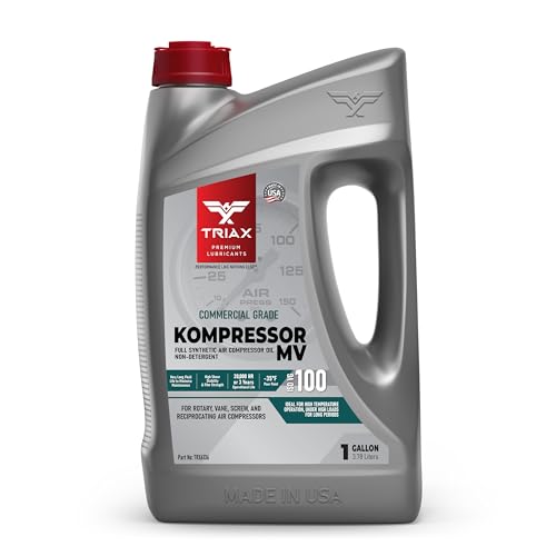 TRIAX Kompressor MV 100 Full Synthetic ISO 100 (SAE 30) Air Compressor Oil - Non-Detergent - for Rotary, Vane, Screw, Reciprocal - High Temp, 20,000 Hour Life (1 Gallon)