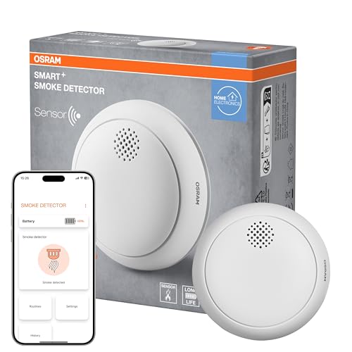 OSRAM Smart+ WiFi Détecteur de fumée, IP20, Plastique, 86 mm, Blanc
