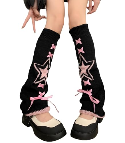 Image of WODECASA Girls Kawaii Leg Warmers Knitted Flared Leg Sleeves Goth Crochet Baggy Cuff Ankle Heap Socks