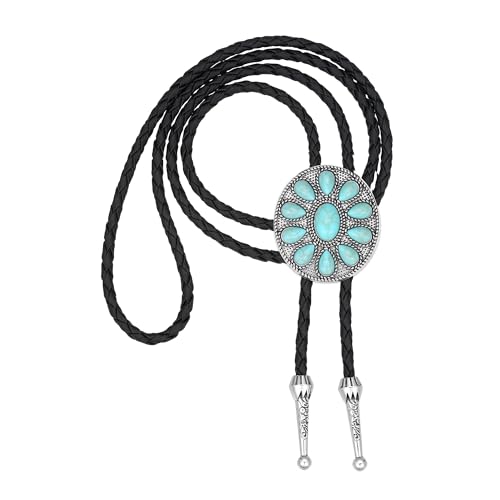 Image of AZORA Western Cowboy Bolo Tie Men Leather Necktie Leather Cord Turquoise Stone Bolo Ties for Men Women