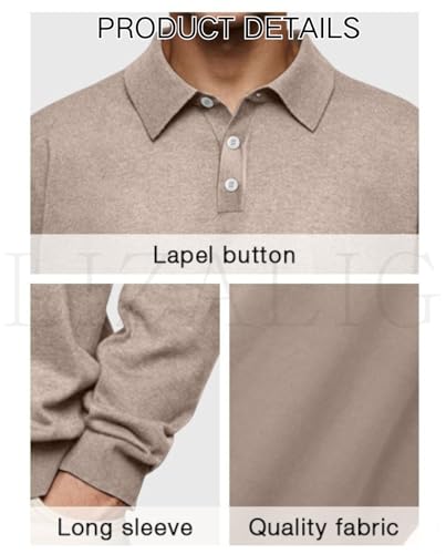Mens Button Polo Sweatshirt Long Sleeve Pullover Lightweight Business Lapel Collared Tops Fall Winter4