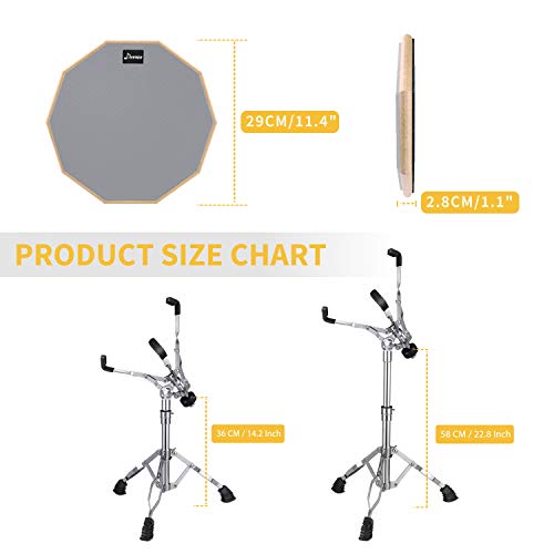 Donner Snare Drum Stand Set with Drum Practice Pad, 12'' Double-sided Silent Drum Pad set, Drumsticks, Backpack Adjustable Stand Fits 10''-14'' Dia Drums by Donner - Image 6