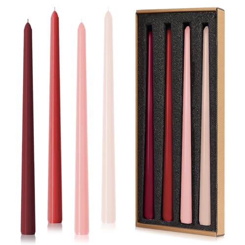 Taper Candles 12'' Tall Red Burgundy Pink Ombre Colored Candlesti...