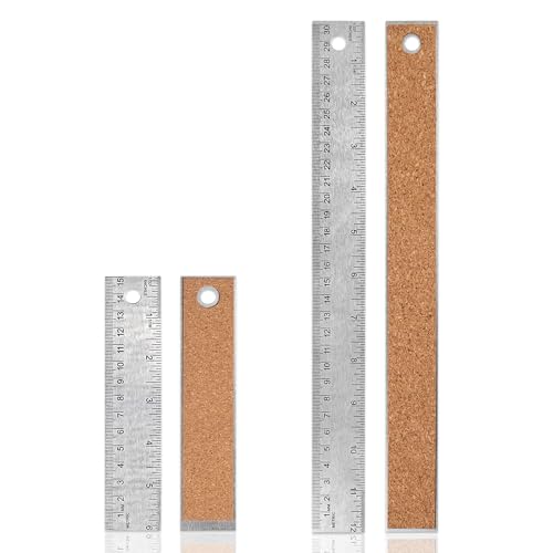 Image of 2-Pack Stainless Steel Ruler Set – 6 Inch & 12 Inch Non-Slip Metal Rulers with Cork Backing, Dual Scale for School, Office & Drafting