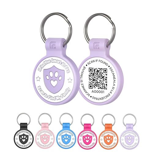ilFindYou Silicone Cat Tags Personalized Small for Pet Collars QR Code Cat Name Tags Scan Location Alerts Purple S