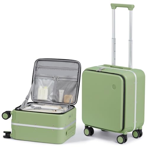 Image of mixi 17x14x9 Carry On Luggage Underseat PC Hard Shell Suitcase Top Opening Aluminum Frame Travel Suitcases with Wheels, Avocado Green