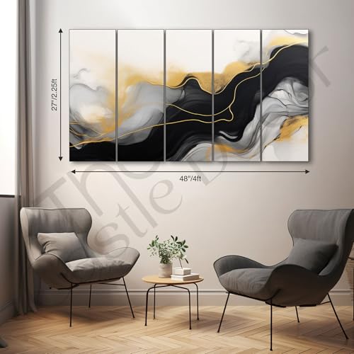 Image of The Castle Decor Marble abstract art painting with frame Big Size 27x48 Wall art for living room,Bedroom,Drawing room,Hotels-Wooden Framed-338