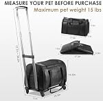Lasaviin Leather Pet Carrier with Wheels, Airline Approved Travel Bag for Small Dogs & Cats Under 15 lbs, Rolling Pet Carrier for Airplane, Camping & Outdoor Black
