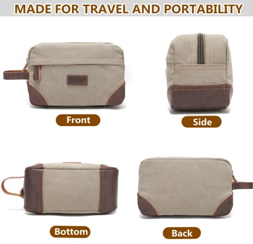 Wogarl Toiletry Bag For Men, Leather And Canvas Travel Toiletry Bag Dopp Kit Shaving Bag For Travel Accessories (Light Grey) #TOP5