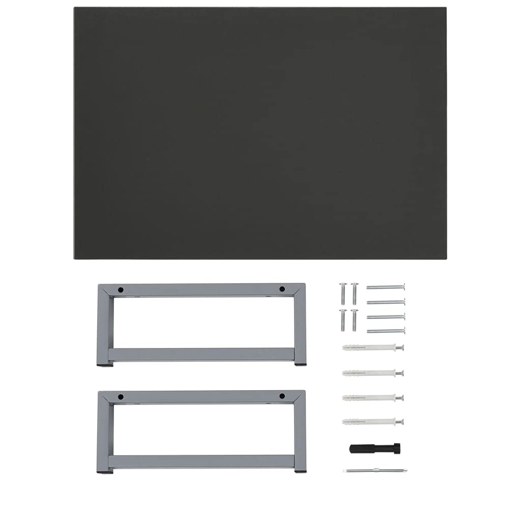2-TLG. Juego de muebles de baño gris con lavabo de cerámica, estante de pared de madera y marco de metal, 60 x 40 x 16,3 cm, lavabo ovalado, ahorro de espacio para baño, lavabo, inodoro