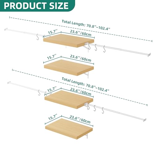 YITAHOME Wall-Mounted Closet System with Expandable Rod and Thickened Shelves – Adjustable Clothing Rack for Bedroom, Laundry Room and Cloakroom, Suitable for 2-8 Feets Space - Image 6