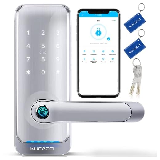 KUCACCI Smart Locks for Front Door, Smart Lock, Fingerprint Door Lock, Keyless Entry Door Lock with Handle, Door Locks with Keypads, Biometric Door Lock, Smart Home Door Lock Security(Silver)