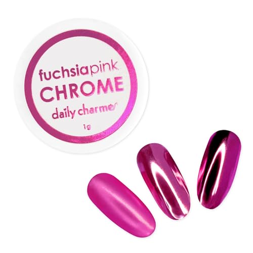 Daily Chrome Mirror Chrome Nail Powder (Fuchsia Pink) 1g, Metalli...