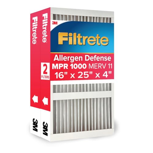 Filtrete 16x25x4 AC Furnace Air Filter, MPR 1000, MERV 11, Fits Honeywell & Lennox, Allergen Defense, Electrostatic Air Cleaning Filter, 2-Pack (Actual Size 15.88x24.56x4.31 in)