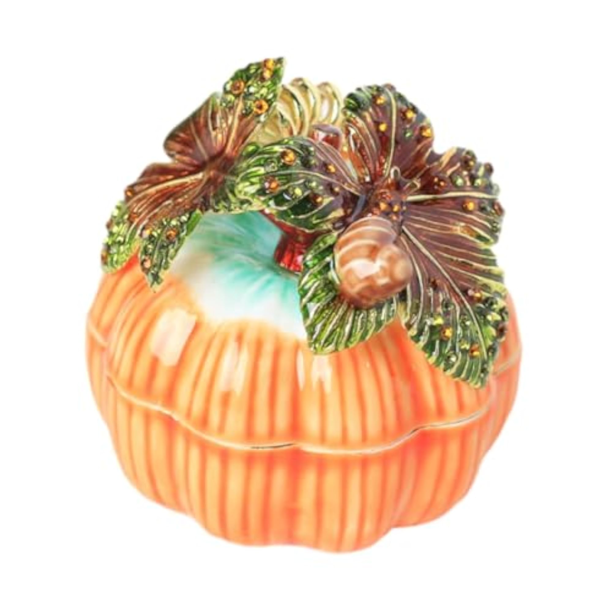 Delicate Enameled Pumpkin Trinket Box for Necklaces & Rings