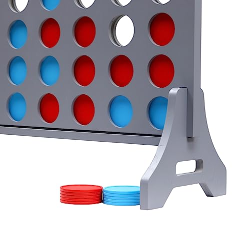 Image of Giant 4 in a Row Game for Family & Adults - Tailgating Pros Jumbo Grey Wooden Four in a Row Indoor & Outdoor Yard Game for Family Party Fun, Portable Activities for Patio, Backyard, and Camping