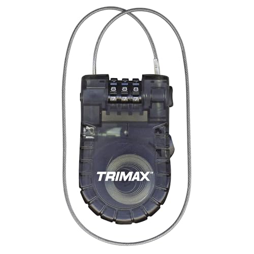 Trimax Retractable Cable with 3-Diget Combination Lock 3' L X 3Mm T33RC, Blister Packaging , Black