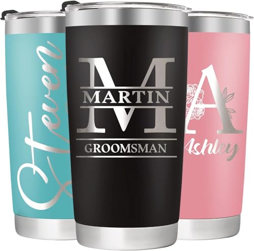 Personalized Tumbler with Names 16 Designs 10 Colors - Vacuum Insulated Travel Tumbler with Lid & Straw 20 Oz Customized Birthday Graduation Gift for Dad Mom Sister Friend Groomsmen Bridesmaid Teacher