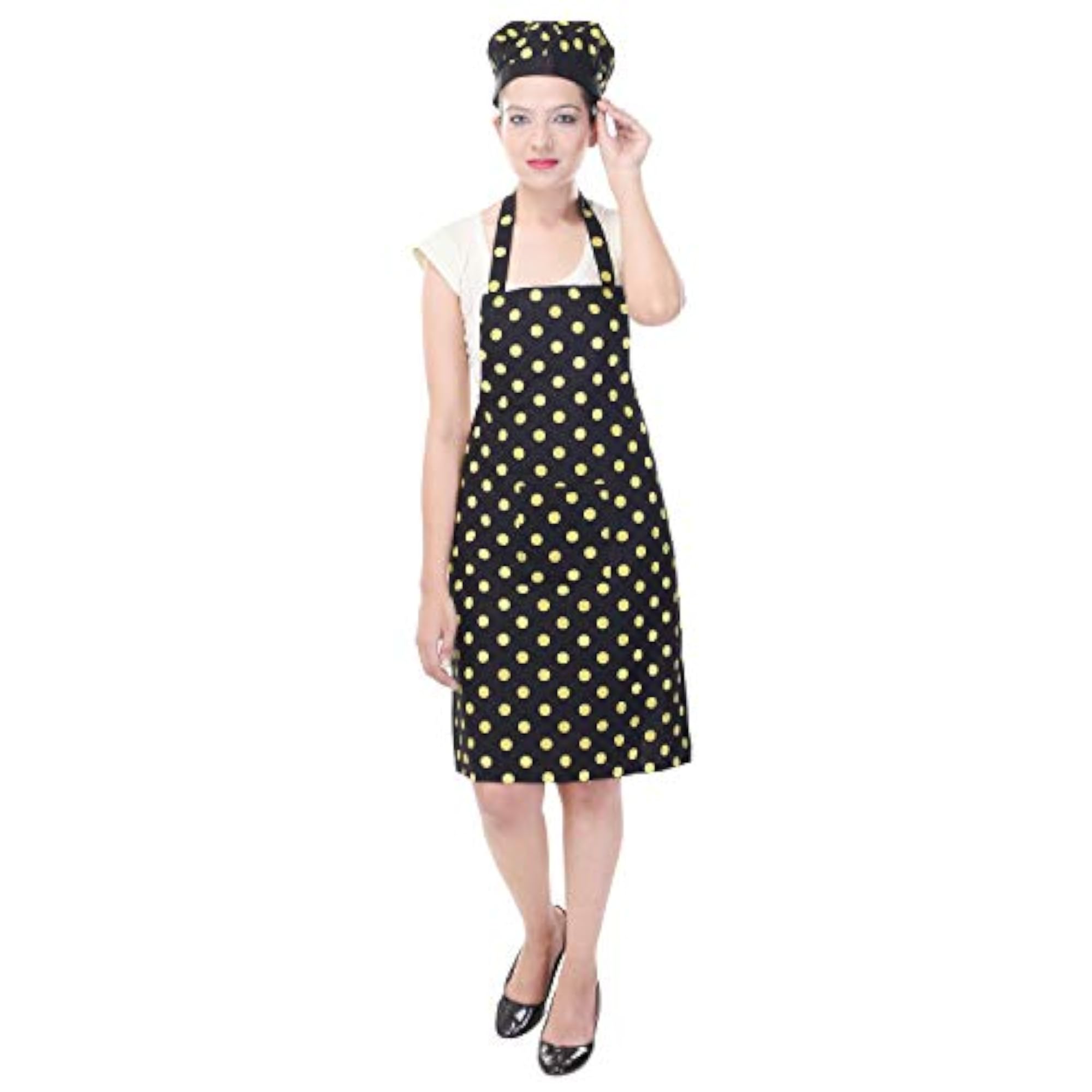 Polka Prints Waterproof Cotton Apron, Free Size
