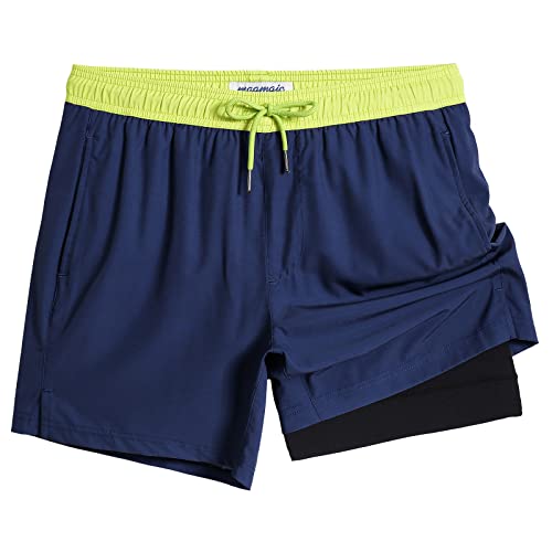 Image of maamgic 5inch Mens Swimming Trunks with Compression Liner 2-in-1 Swim Trunks Stretch Quick Dry Swim Shorts Zipper Pockets