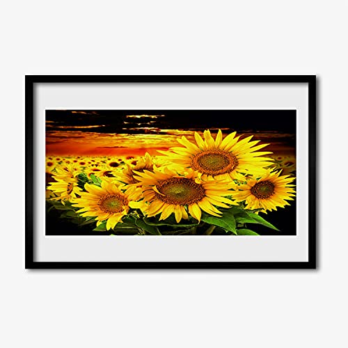 Affiche encadrée 60x40 cm tournesol avec cadre en MDF pour habiller un mur blanc vide