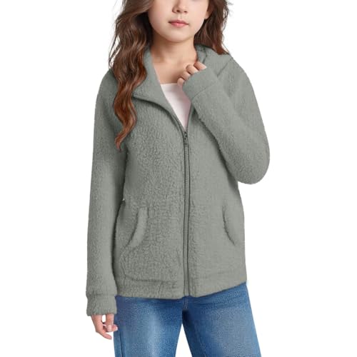 Girls Soft Brushed Fleece Jacket Coats Hooded Sweatshirts Teens Winter Soft Thick Warm Zipper Outwear Cardigan Clothes