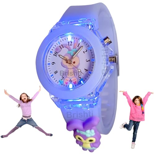 Image of Brishti 3D Cartoon Character Multicolored Glowing Digital Light and Girl's Analogue Wrist Watch | Unique 3D Cute Cartoon Character on Strap | Soft Silicone Strap | Suitable for Age 3-12 Year Kids