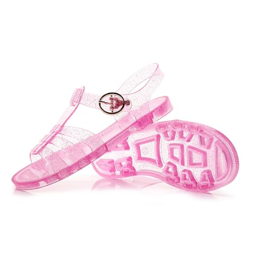 Image of Toddler Sandals Jelly Shoes Girls Unisex Boy Flat Retro Slides Clear Kids Water Slippers Slingback Summer Beach Size 8 Adjustable Buckle Glitter Dress Soft