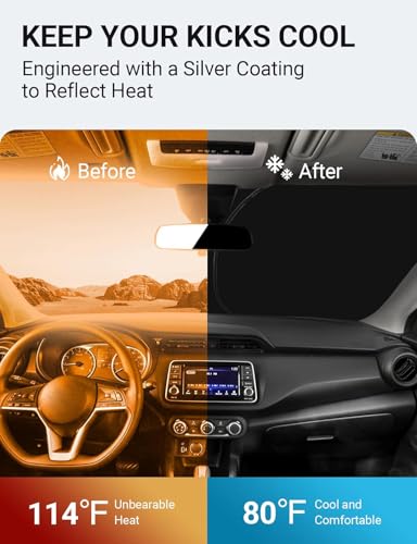 Image of Proadsy Windshield Sun Shade for Nissan Kicks 2018-2025 Custom Fit S, SV, SR Crossover 4-Layer Foldable Front Sunshade Protector Sun Visor Blocks UV Rays Keep Car Cooler